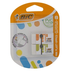 Radiera Mini BIC PLAST-OFFICE, din cauciuc sintetic, 41 x 18.5 x 11.5 mm, set 2 bucati