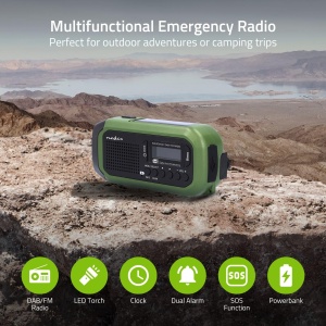 Radio portabil de urgenta Nedis cu DABFM, alimentare solara, verdenegru - Img 2