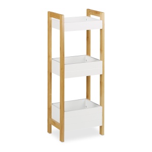 Raft de baie cu 3 cosuri, bambus si MDF, 74,5 x 28 x 20 cm, naturalalb - Img 8