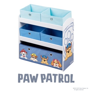 Raft de joaca din lemn roba Paw Patrol - Raft pentru jucarii cu 5 cutii - Raft de depozitare Montessori pentru baieti si fete - Alb/Gri... - Img 2
