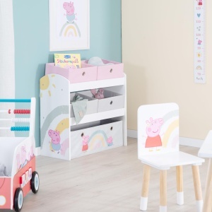 Raft de jucarii din lemn Roba Peppa Pig, 5 cutii din material textil, alb-roz, 60x63,5x30 cm - Img 4