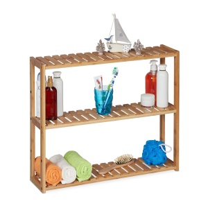 Raft de perete din bambus Relaxdays, 3 rafturi, 50 x 60 x 15 cm, natur