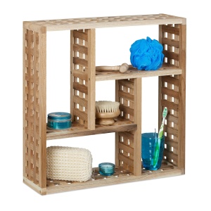 Raft de perete din nuc Relaxdays, 5 compartimente, 50x50x15 cm, natural