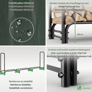 Raft pentru Lemne VOUNOT, Metal, 300 x 116 x 36 cm, Capacitate 200 kg, Cu Husa Waterproof - Img 6