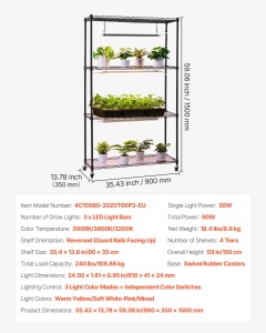 Raft pentru Plante VEVOR 90W, 4 Niveluri, Cu Luminile LED cu Spectru Complet - Img 7