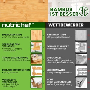Raft pentru vin NutriChef, 72 sticle, 8 etaje, bambus, negru - Img 3
