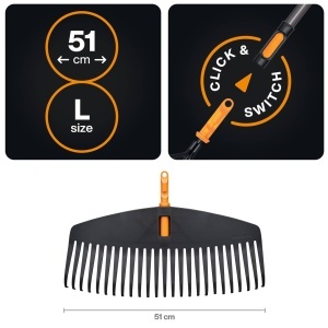 Rake pentru frunze Fiskars OneClick L, 51 cm, NegruPortocalie - Img 2