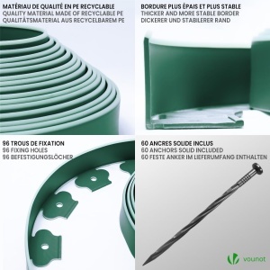 Rasenkante VOUNOT 20m x 5cm, Culoare Verde si Verde Deschis - Img 5