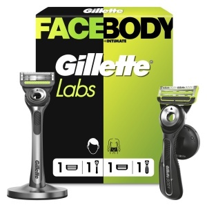 Rasierer pentru Barbati Gillette Labs, 2 in 1, NegruVerde, cu Dock Magnetic