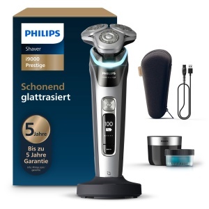 Rasitor electric Philips i9000 Prestige, gri-silber, cu trimmer integrat si statie de curatare