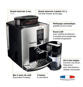 Rasnita de cafea Krups pentru boabe de espresso, cu spumant de lapte, oala din otel inoxidabil, aparat de cafea, boabe de cafea Professional Silver - Img 2