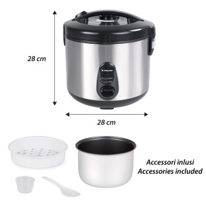 Rechizitor de orez BEPER Vapore Max 1800 g, inox, antiaderent, cu functie de mentinere cald - Img 3