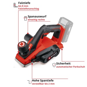Rindea electrica fara fir Einhell TE-PL 1882 Li-Solo 18V latime 82 mm adancime pana la 2 mm accesorii incluse - Img 3