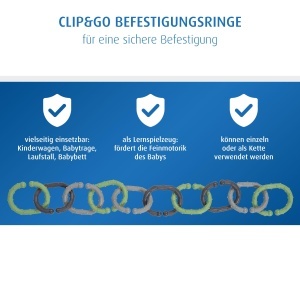 Rings de fixare reer ClipGo 12 bucati pentru carucior si patut culori vesele - Img 4