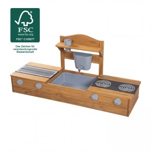 Roba 2in1 Sandkasten si Matschkuche pentru copii - Teak, FSC certificata, cu accesorii - Img 7