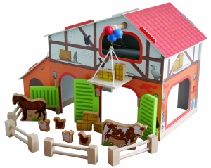 Roba Bauernhof Set Ferma cu 6 Animale, 37x31.5 cm, Lemn Masiv