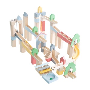 Roba Murmelbahn din Lemn - 60 piese, set extensie 20 piese, 11 bile, efecte sonore