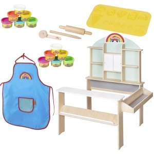 Roba pentru copii Play-Doh - Set creativ din lemn FSC cu 12 cutii de plastilina, 3 unelte si sort