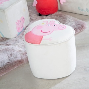 roba Pouf Coeur en Velours pour Chambre Enfant Peppa Pig - Tabouret Solide et Doux - Assise Stable des 18 Mois - Facile a Nettoyer - Beige Motif Truie - Img 2