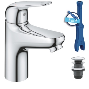 Robinet baie GROHE Swift, crom, 16cm, cu sistem de economisire a apei