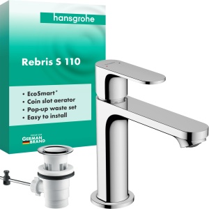 Robinet de baie hansgrohe Rebris S, crom, economisire apa, inaltime 109 mm