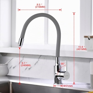 Robinet de bucatarie GRIFEMA G4002-9 cu iesire flexibila, inaltime 250mm, gri si crom - Img 3