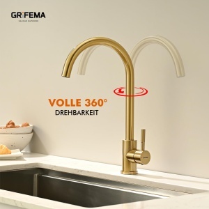 Robinet de bucatarie GRIFEMA M16357, Montare pe perete, Aur PVD, Anticoroziv - Img 5