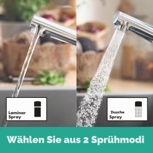 Robinet de bucatarie hansgrohe Zesis M33, cu dus metalic extensibil, 2 tipuri de jet, crom - Img 2