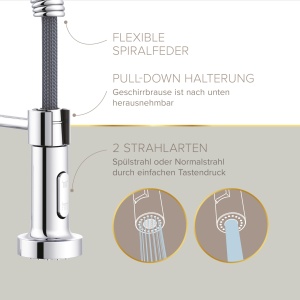 Robinet de bucatarie Lenz NOVA Chrome - cu dus pendular reglabil si gura pivotanta la 360deg - cartus de marca de inalta calitate - 46070902 - Img 4