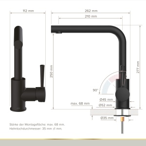 Robinet de bucatarie Lenz OLINA in negru mat - cu duza de amestecare de marca de inalta calitate si cartus de marca - suprafata anti-amprenta - 46031151 - Img 5