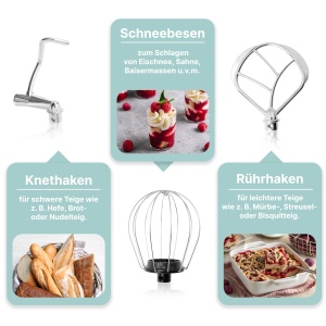 Robot de bucatarie Bomann(r) 1100 wati | Masina de framantat 5L | incl. carlige de aluat, carlige de amestecare si fierberi de zapada | pentru aluat de pana la 3 kg | cutie de viteze speciala robusta | Robot de bucatarie | Masina de aluat KM 6030 CB menta - Img 2
