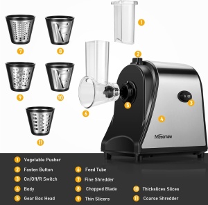 Robot de bucatarie electric 250W, 5-in-1, cu lame interschimbabile pentru legume si branzeturi - Img 4