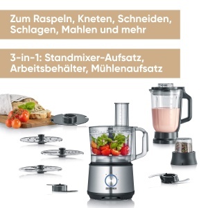 Robot de bucatarie multifunctional Severin KM 3892 1200 W inox-negru accesorii incluse - Img 2