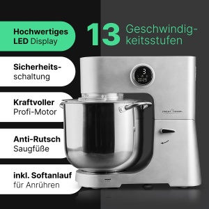 Robot de bucatarie ProfiCook(r) cu bol XXL de 12 litri | Masina de framantat cu motor profesional Longlife de 2500 W | Angrenaje metalice si afisaj LED | Robot de bucatarie pentru aluat de pana la 8,5 kg |13 viteze | Aparat de marcat KM 1254 - Img 6