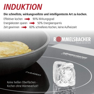 ROMMELSBACHER Placa Dubla Fierbinte CT 3420/IN Inductie - Sticla-ceramica, control tactil, recunoastere oala, 10 niveluri de putere, 10 niveluri de temperatura de la 60-220 degC, temporizator, functie de oprire, 3400 wati - Img 5