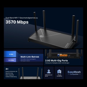 Router WiFi 7 TP-Link Archer BE3600 Dual-Band 3570 Mbps 2 x 2,5G Porturi - Img 3