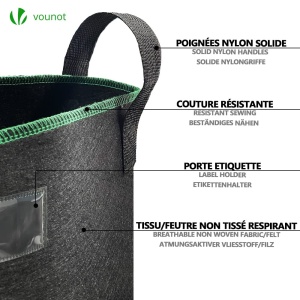 Sac de Plante VOUNOT 5 bucati 30L din material textil, cu etichete pentru plante, negru - Img 3