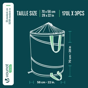 Sac pentru gradina VOUNOT, set 3 bucati, 170L, verde, cu manere si sistem de inchidere - Img 3