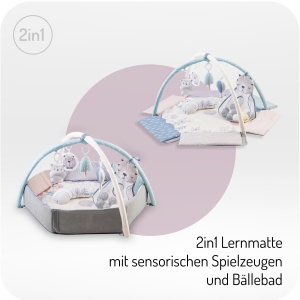 Saltea pentru bebelusi MoMi PASTEL 3-in-1 cu activitati, 5 jucarii si 20 bile - Img 4