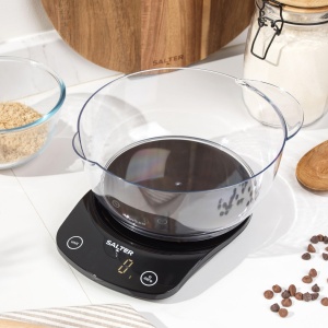 Salter 1074 BKDR Cantar electronic de bucatarie - Cantar digital de copt cu bol de 1,8 litri sigur pentru masina de spalat vase, capacitate maxima de greutate de 5 kg, functie zero/tara, masoara lichide in ml/fl. OZ, Negru - Img 3