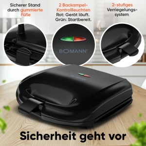 Sandwich Maker Bomann(r) | pentru panouri sandwich patrate | Prajitor de paine sandwich cu acoperire antiaderenta | Prajitor de paine Prajitor de paine cu lampa de copt | Sandwich Maker de pana la 820 W | ST 6074 CB negru - Img 6