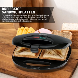 Sandwich Maker Clatronic(r) cu panouri sandwich triunghiulare | Prajitor de paine sandwich cu regulator automat de temperatura si acoperire antiaderenta | Sandwich Maker cu sistem de blocare | ST 3477 negru - Img 2