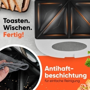 Sandwich Maker Clatronic ST 3813, 820W, Alb, Placi Triunghiulare - Img 3