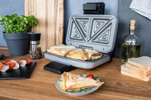 Sandwich maker Cloer 6259 900 W pentru 2 paine prajita impartite in diagonala paine prajita americana umpluturi XXL argintiu - Img 10