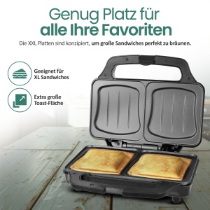Sandwich Maker Emerio ST-109562.17, 900W, forma XXL, usor de curatat - Img 2