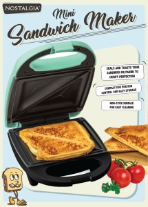 Sandwich Maker Nostalgia MyMini, Antiaderent, Mint, Compact - Img 2