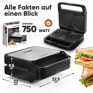 Sandwich Maker ProfiCook PC-ST 1297 750W Placi antiaderente Maner izolat termic - Img 7