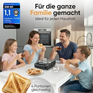 Sandwich Maker ProfiCook PC ST 1329, 4 sandwichuri simultan, 1600W - Img 5