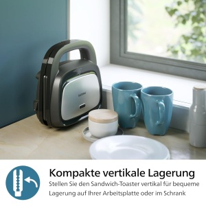Sandwichmaker Philips 5000-Serie HD235080, 750W, 3 in 1, Negru - Img 7