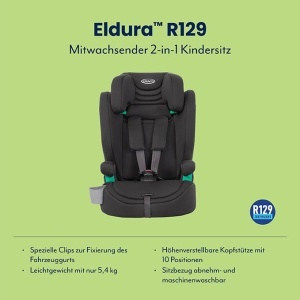 Scaun auto Graco Eldura R129, 76-150 cm, negru, cu sistem 5 puncte - Img 2